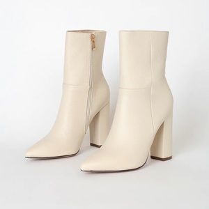 Lulus Dawson Bone Pebble Pointed-Toe Mid Calf Boots